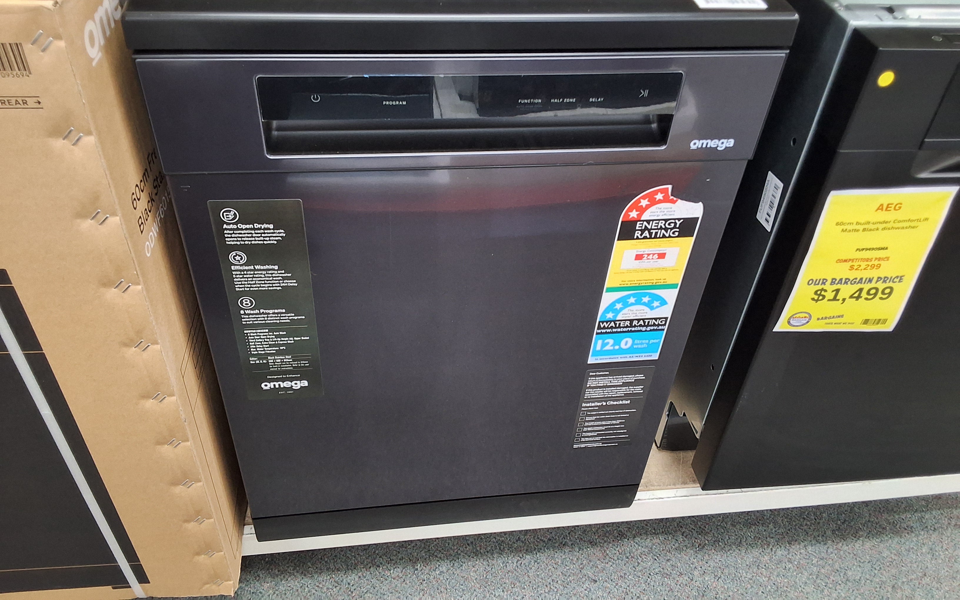 Omega ODWF6015BXCOM 60cm Freestanding Dishwasher Black Stainless Steel