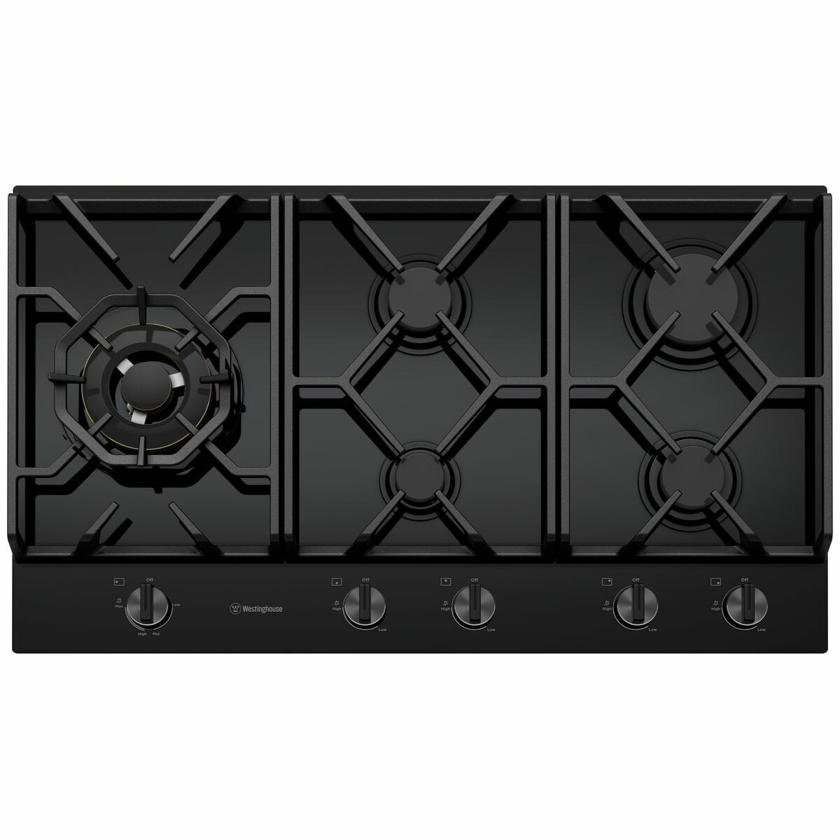 Westinghouse WHG958BC 90cm 5 burner black glass gas cooktop