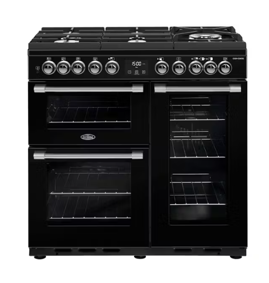 Belling BCC900GTGB 90cm CookCentre Deluxe Gas-Through-Glass Range Cooker