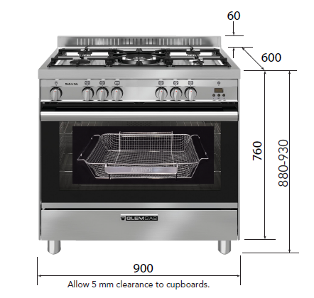 Glem GA965GGX 90cm Stainless Steel Gas Cooker