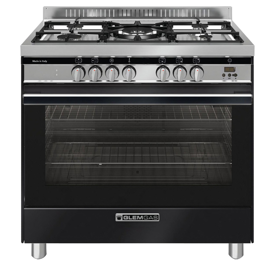 Glem GA965GEXMB 90cm Black Dual Fuel Free Standing Cooker