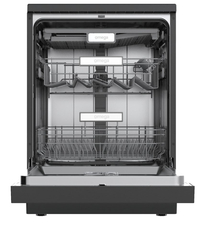 Omega ODWF6015BXCOM 60cm Freestanding Dishwasher Black Stainless Steel