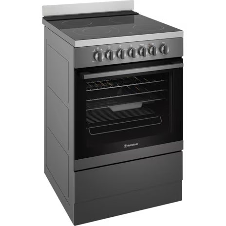 Westinghouse WFE646DSCB 60cm freestanding electric oven and ceramic cooktop with AirFry, dark stainless steel