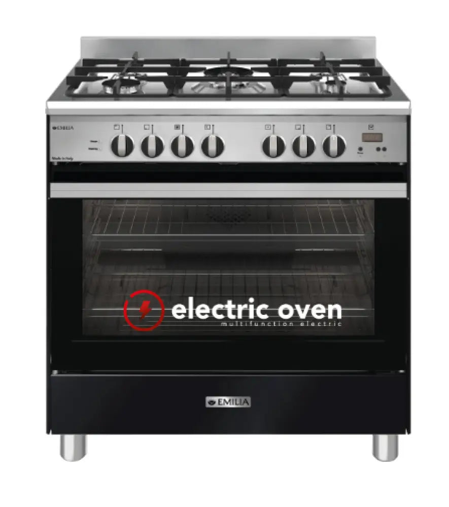 Emilia EM865GEMB 80cm Matt Black Dual Fuel Cooker with Electric Oven Upright