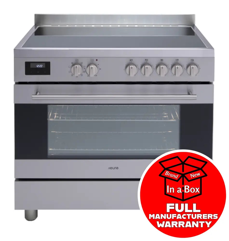 Euro EV900EESX 90 Cm Free Standing 8 Function 7 Zone Ceran Glass Electric Cooker Upright