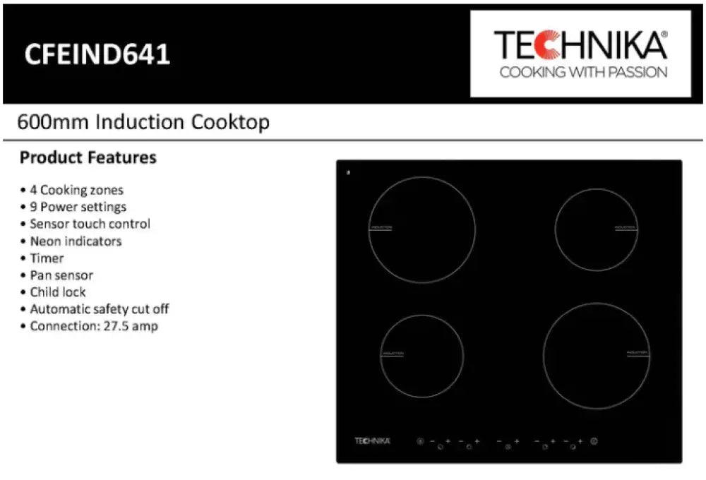 Technika CFEIND641 60cm 4 Zone Induction Cooktop Cooktop