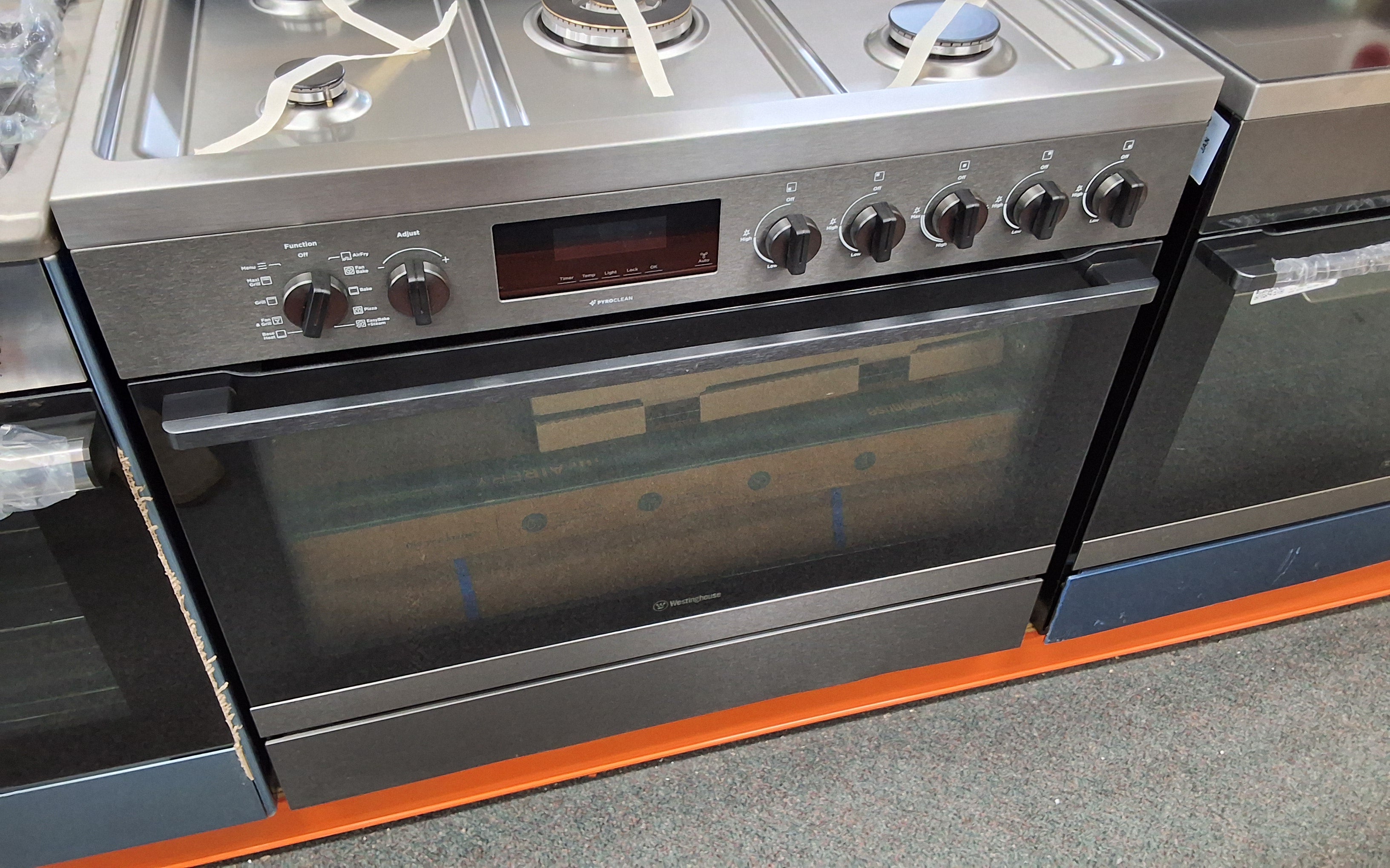 Westinghouse WFEP9717DD 90cm Dual Fuel Pyrolytic Freestanding Oven with AirFry Dark Stainless Steel