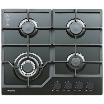 Milano 539.40.502 60cm 4 Burner Gas Cooktop - Black Glass