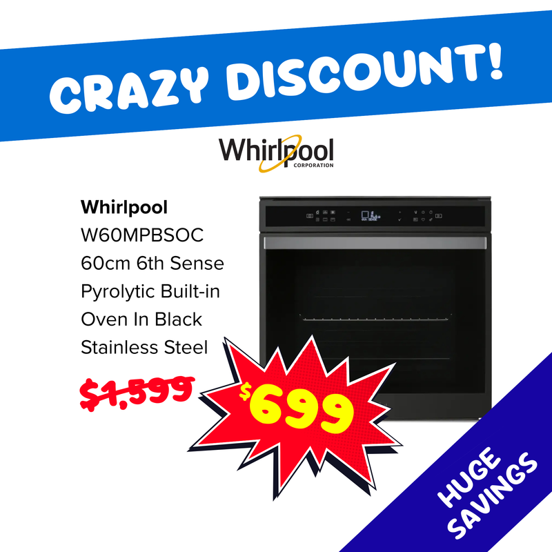 Whirlpool W60MPBSOC 60cm 6th Sense Pyrolytic Built-in Oven In Black Stainless Steel