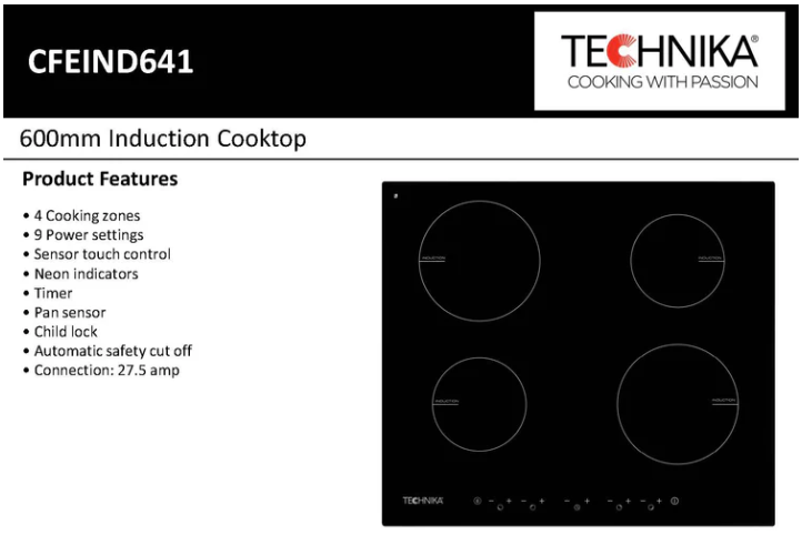 Technika CFEIND641 60cm 4 Zone Induction Cooktop