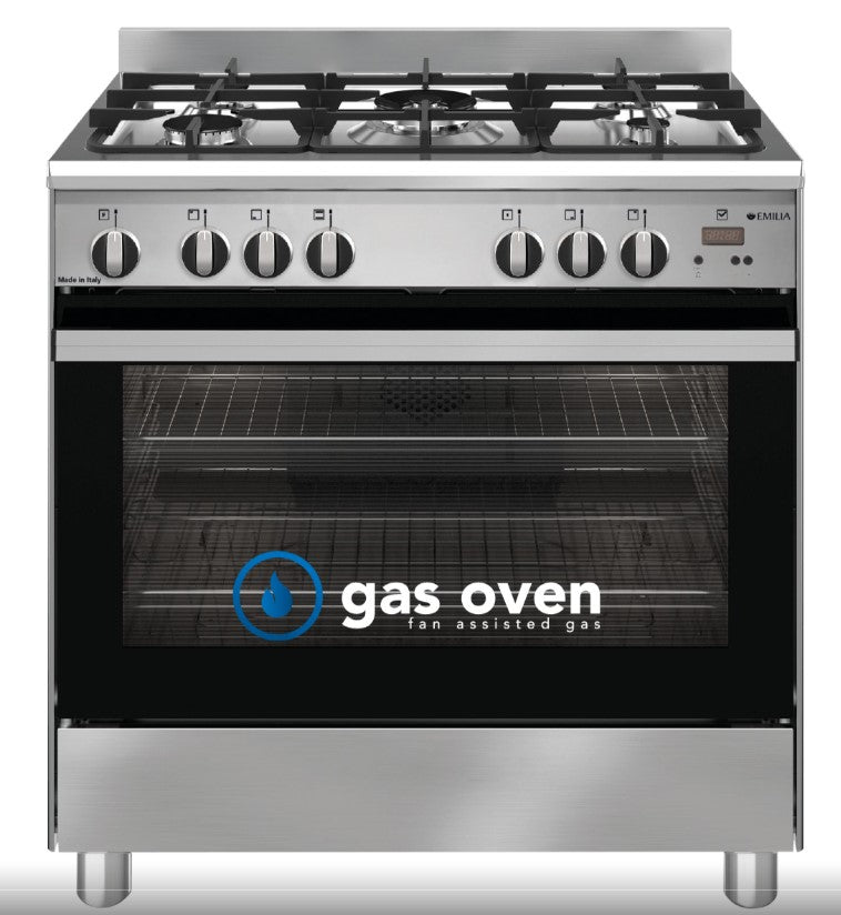 Emilia EM865GGXN 80cm Black Stainless Steel Cooker with Fan Assisted Gas Oven