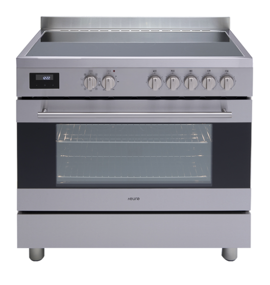 Euro EV900EESX 90 Cm Free Standing 8 Function 7 Zone Ceran Glass Electric Cooker