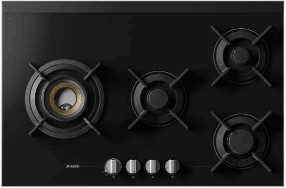 ASKO HG8843BGD1 80cm Natural Gas 4 Burner Cooktop with Fusion Volcano Burner Black Ceramic Glass