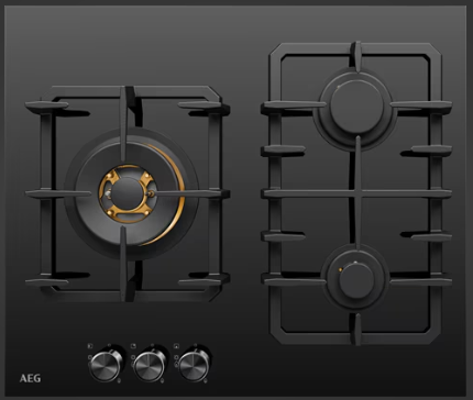 AEG HGC6366BB 60cm 3 Burner Ceramic Glass Gas Cooktop