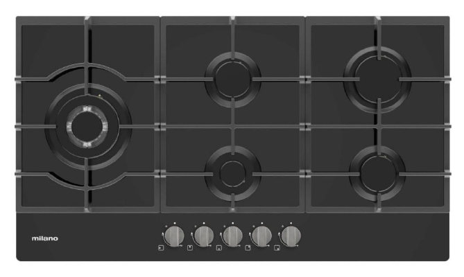538.01.673 90cm Gas Cooktop With Wok Burner - Gas On Black Glass