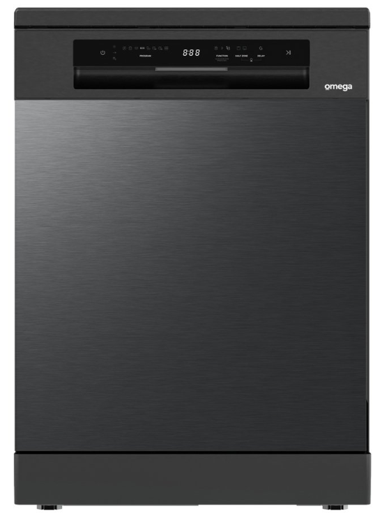 Omega ODWF6015BXCOM 60cm Freestanding Dishwasher Black Stainless Steel
