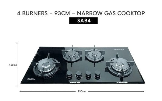 Goldline SAB4GLB Black Glass 93cm NG Gas Cooktop