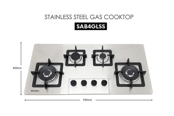 Goldline SAB4GLSS Stainless Steel 93cm NG Gas Cooktop