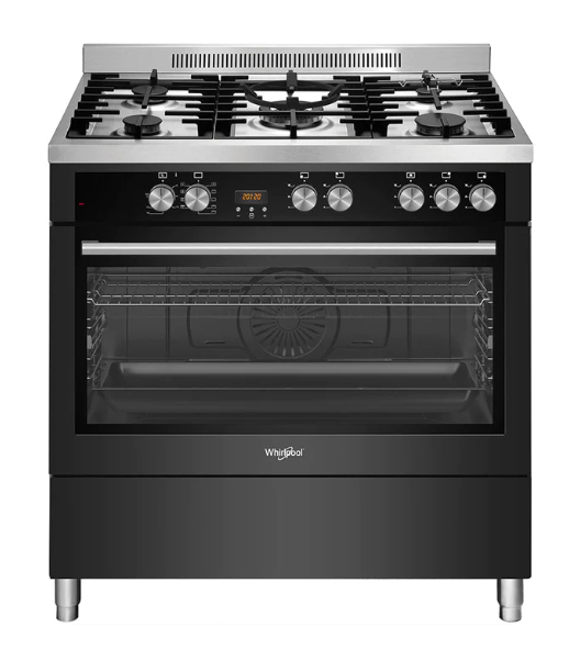 Whirlpool WP90510MFBSSAUS 90cm 110L Dual Fuel Upright Cooker in Black Stainless Steel