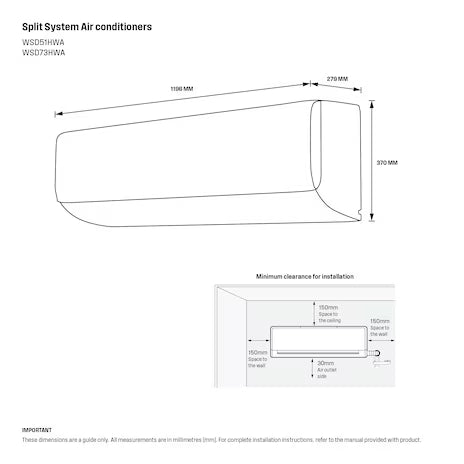 Westinghouse WSD73HWA 7.3kW Split System Air Conditioner