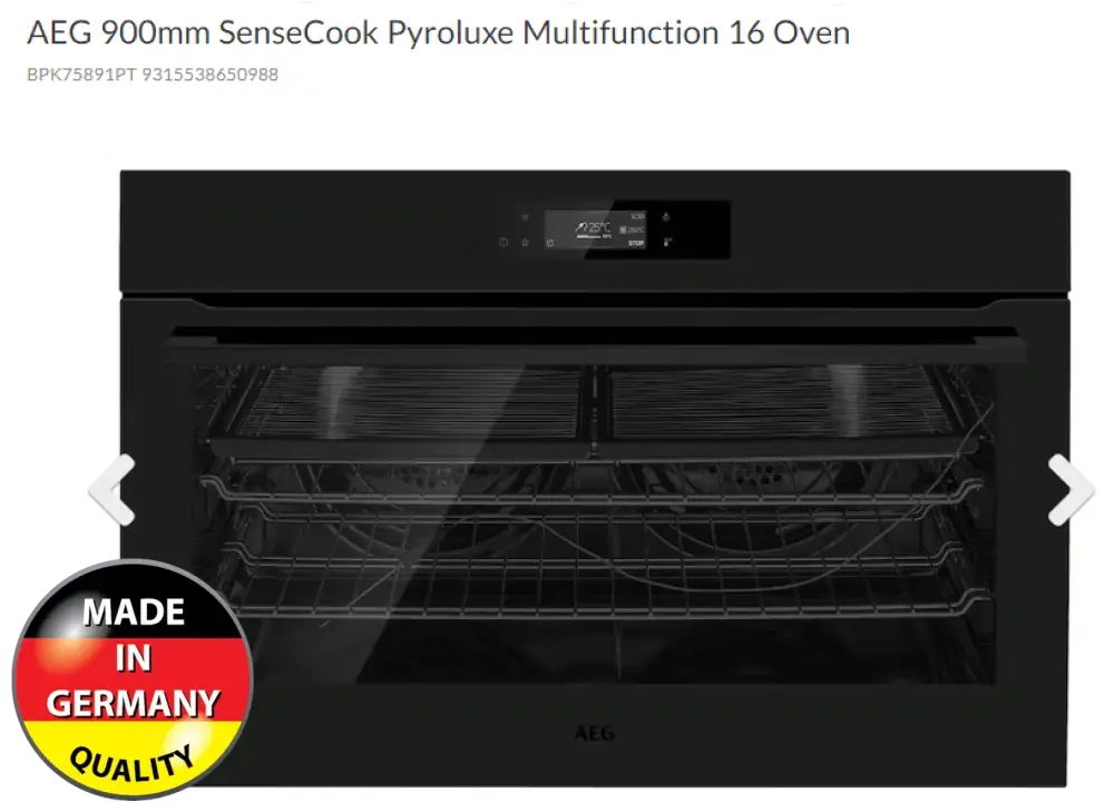 Aeg Bpk75891Pt -900Mm Sensecook Pyroluxe Multifunction 16 Oven Electric Ovens
