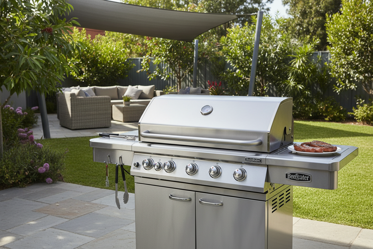 beefeater bbq in clean aesthetic backyard