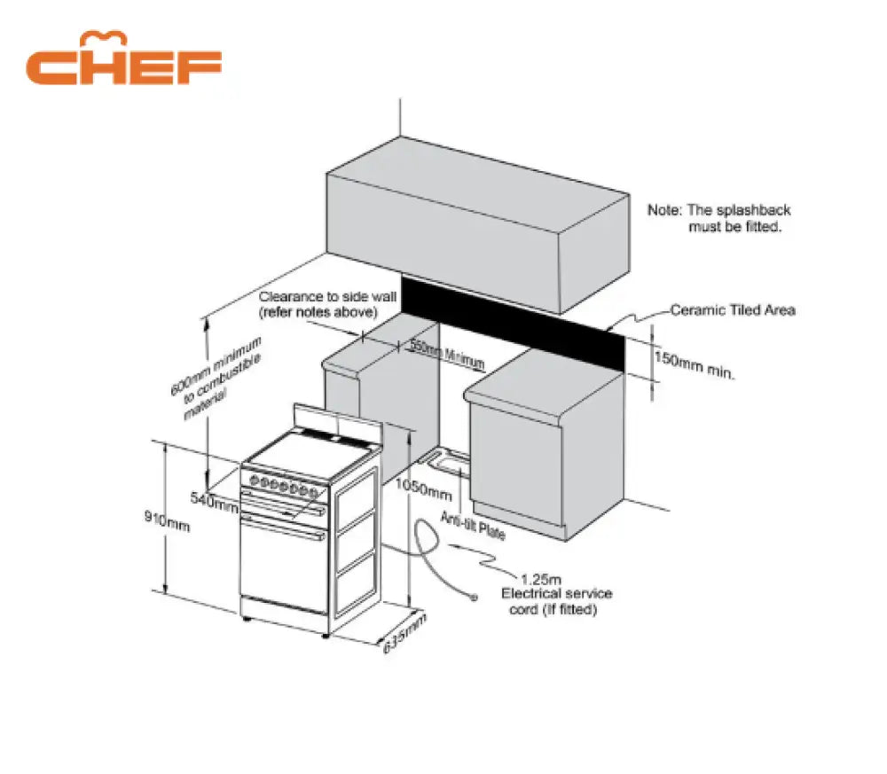 Chef Cfg517Wblp 54Cm Freestanding Lp Gas Cooker Upright