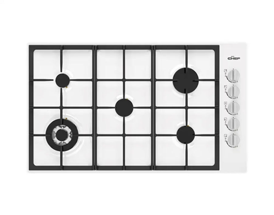 Chef Chg954Wc 90Cm 5 Burner Gas Cooktop White Cooktop