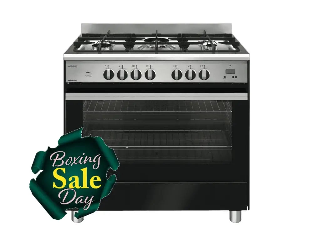 Emilia Em965Gen 90Cm Gloss Black Dual Fuel Cooker With Electric Oven Upright