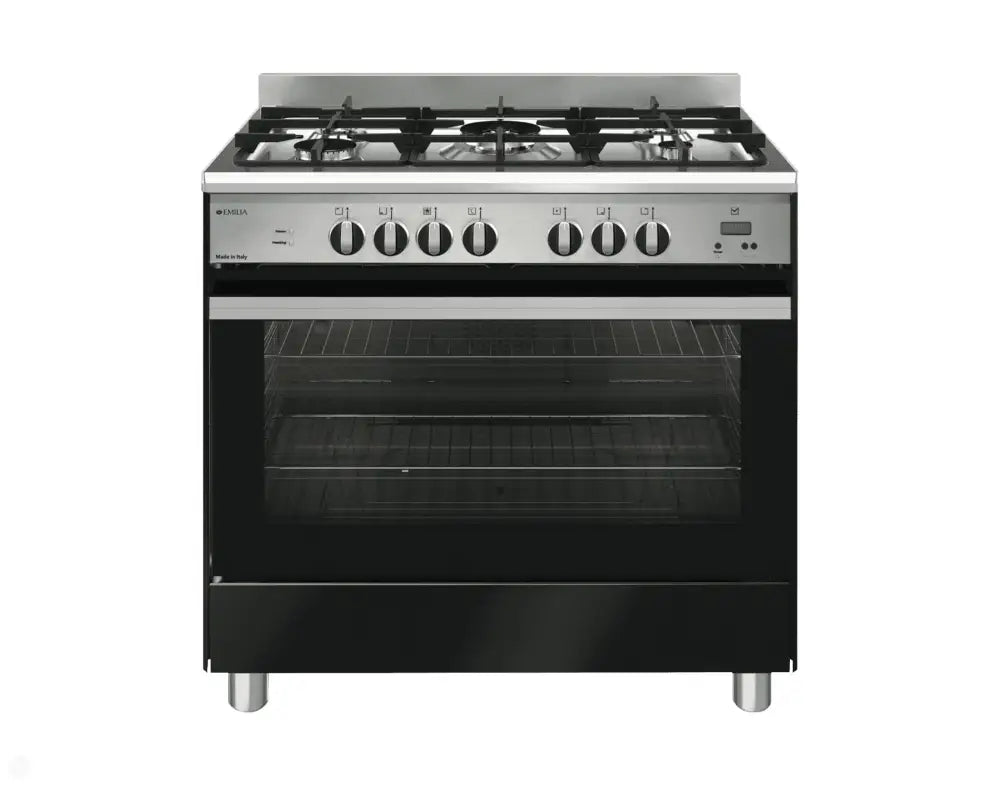 Emilia Em965Gen 90Cm Gloss Black Dual Fuel Cooker With Electric Oven Upright