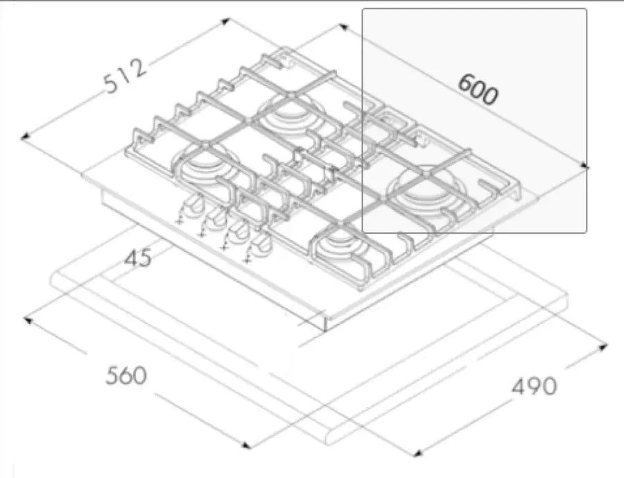 Euro Ect600Gbk2 60Cm Gas On Glass Cooktop