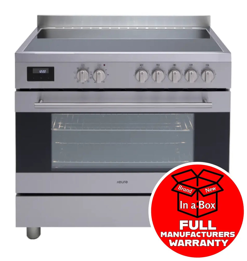 Euro EV900EESX 90 Cm Free Standing 8 Function 7 Zone Ceran Glass Electric Cooker Upright