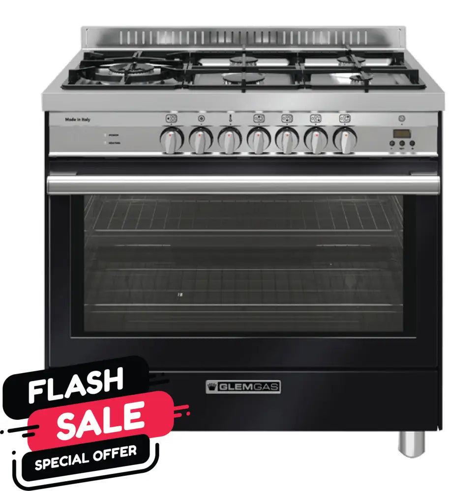 Glem Gas Gs965Gen Gloss Black 90Cm Dual Fuel Cooker Upright