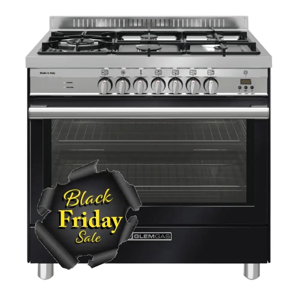 Glem Gas Gs965Gen Gloss Black 90Cm Dual Fuel Cooker Upright