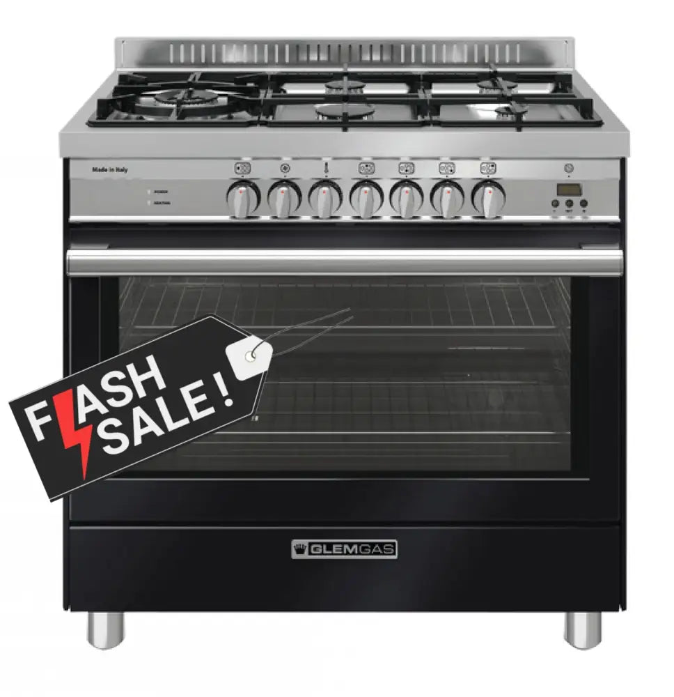 Glem Gas Gs965Gen Gloss Black 90Cm Dual Fuel Cooker Upright