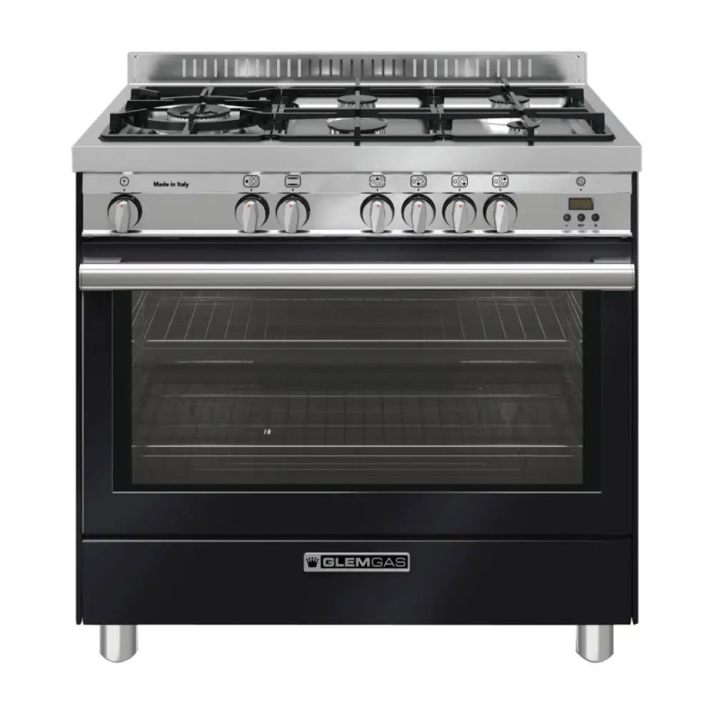 Glem Gs965Ggn Gloss Black 90Cm Fan Assisted Gas Oven