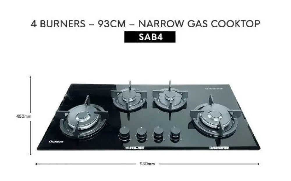 Goldline Sab4Glb Black Glass 93Cm Ng Gas Cooktop