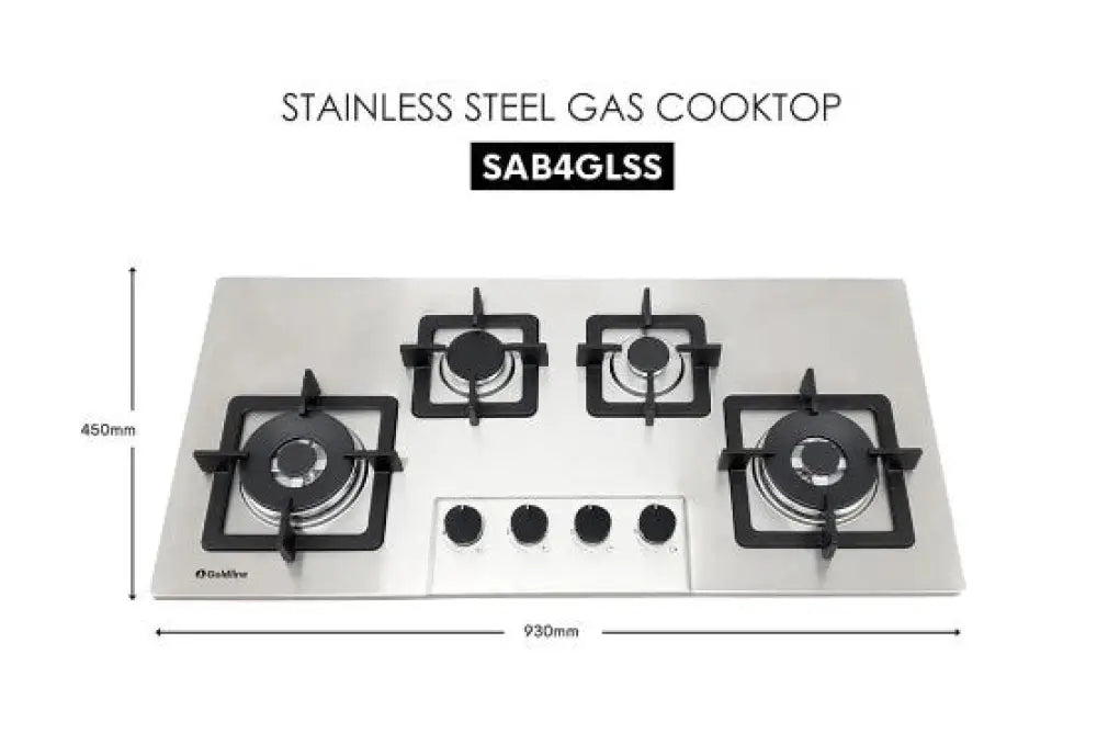 Goldline Sab4Glss Stainless Steel 93Cm Ng Gas Cooktop