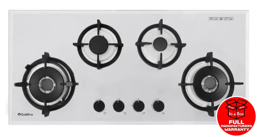 Goldline Sab4Glw White Glass 93Cm Ng Gas Cooktop *