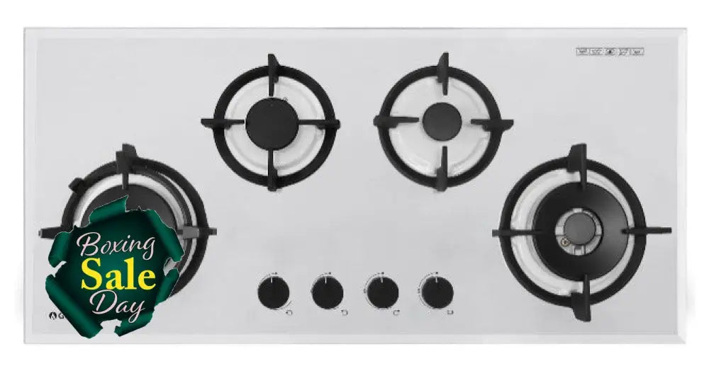 Goldline Sab4Glw White Glass 93Cm Ng Gas Cooktop *