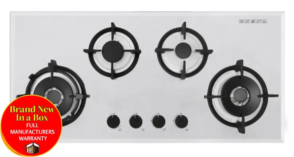 Goldline Sab4Glw White Glass 93Cm Ng Gas Cooktop *