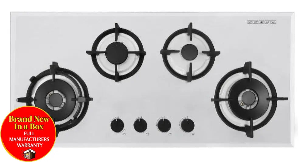 Goldline Sab4Glw White Glass 93Cm Ng Gas Cooktop *