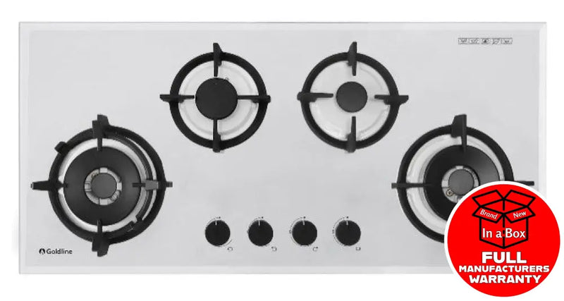 Goldline Sab4Glw White Glass 93Cm Ng Gas Cooktop *