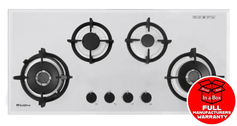 Goldline Sab4Glw White Glass 93Cm Ng Gas Cooktop *