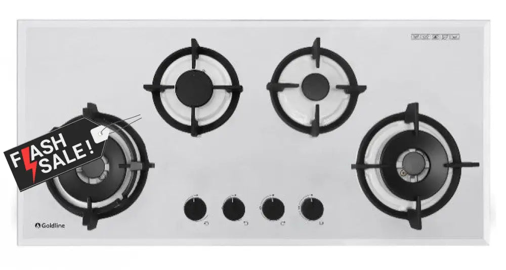 Goldline Sab4Glw White Glass 93Cm Ng Gas Cooktop *