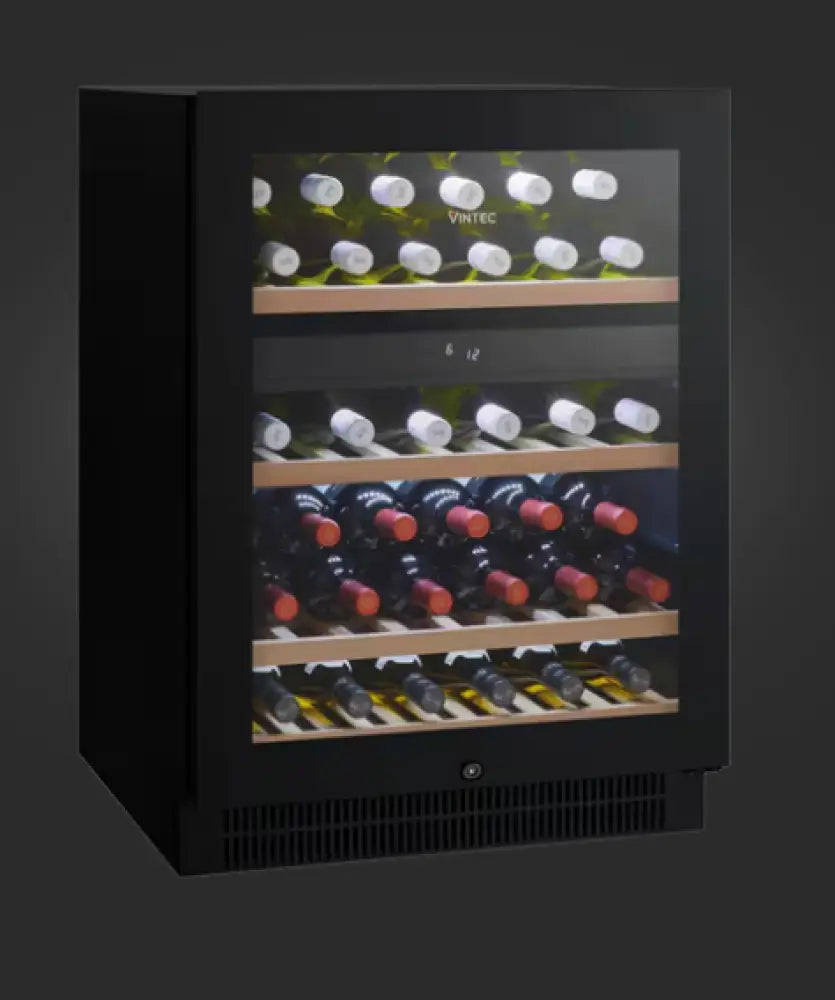 Vintec Vwd050Sbb-X Dual Zone 50 Bottle Wine Cabinet Black Glass Fridge