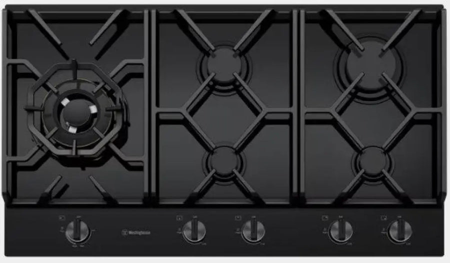 Westinghouse Whg959Bd 90Cm 5 Burner Black Ceramic Glass Gas Cooktop
